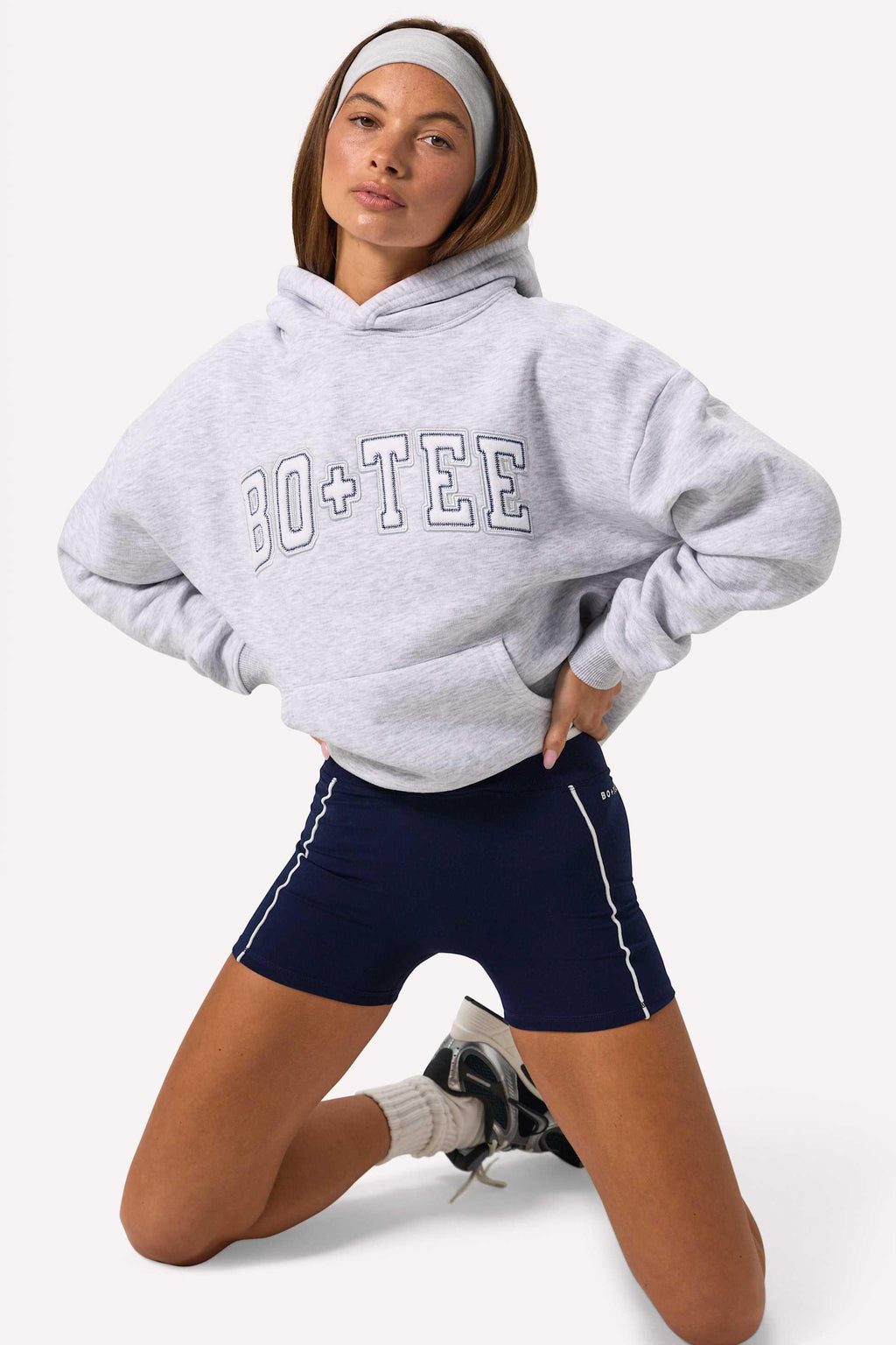 Embroidered Oversized Hoodie In Grey Marl