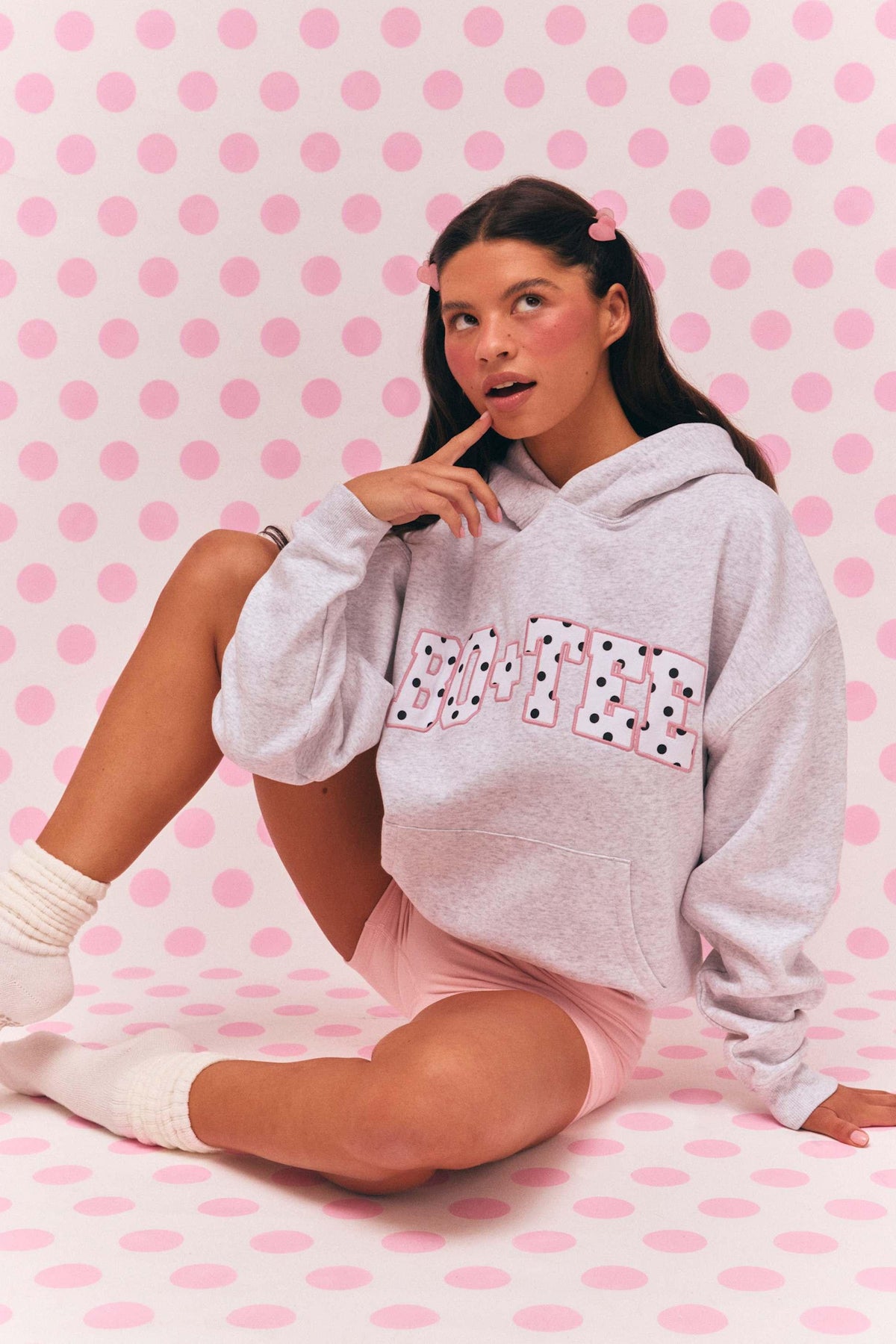 Oversized Appliqué Hoodie In Grey Marl