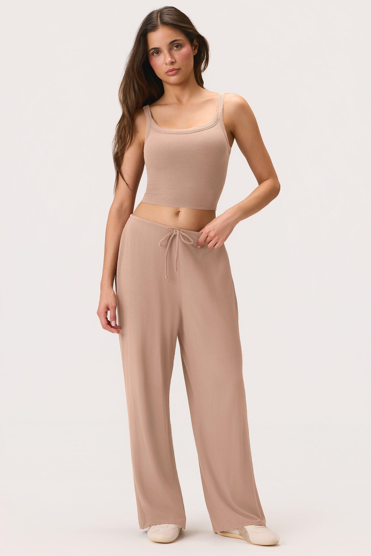 Buttercloud™ Tie-waist Wide-leg Trousers In Oatmeal