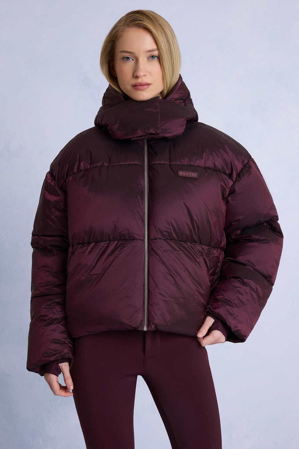 Waterproof Cropped Oversized Ski Jacket In Burgundy
