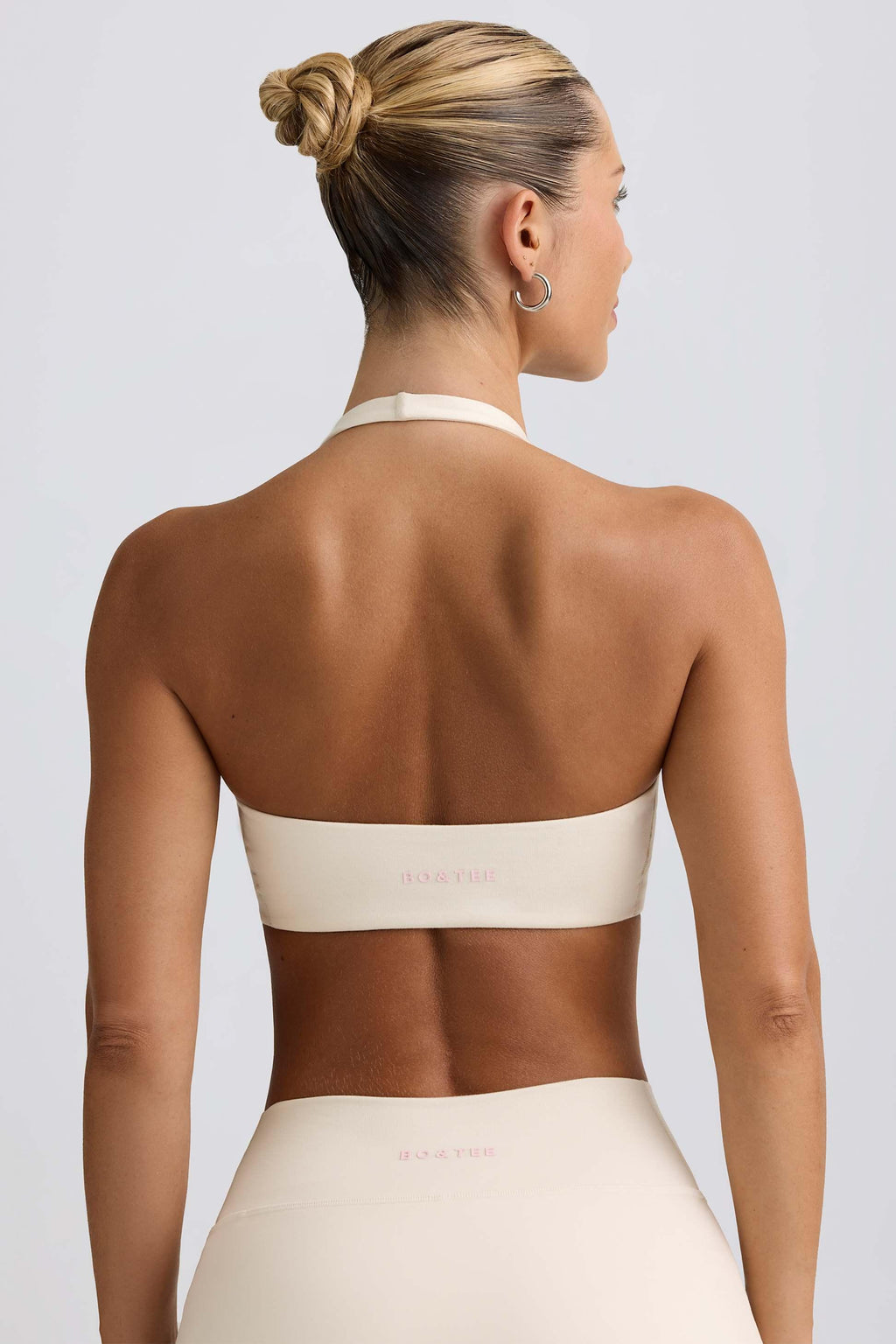 Brushed Jersey V-neck Sports Bra In Vanilla