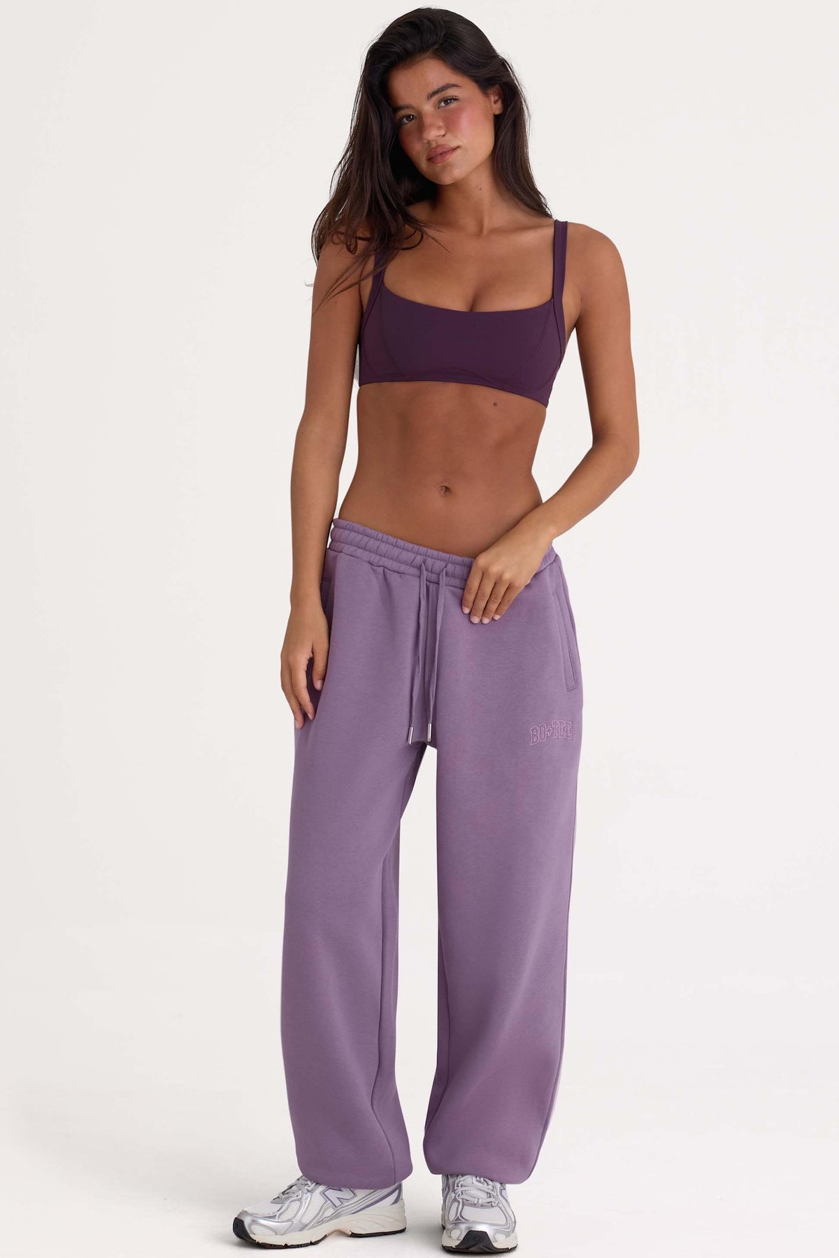 Brushed Jersey Mid-rise Relaxed Joggers In Dusk