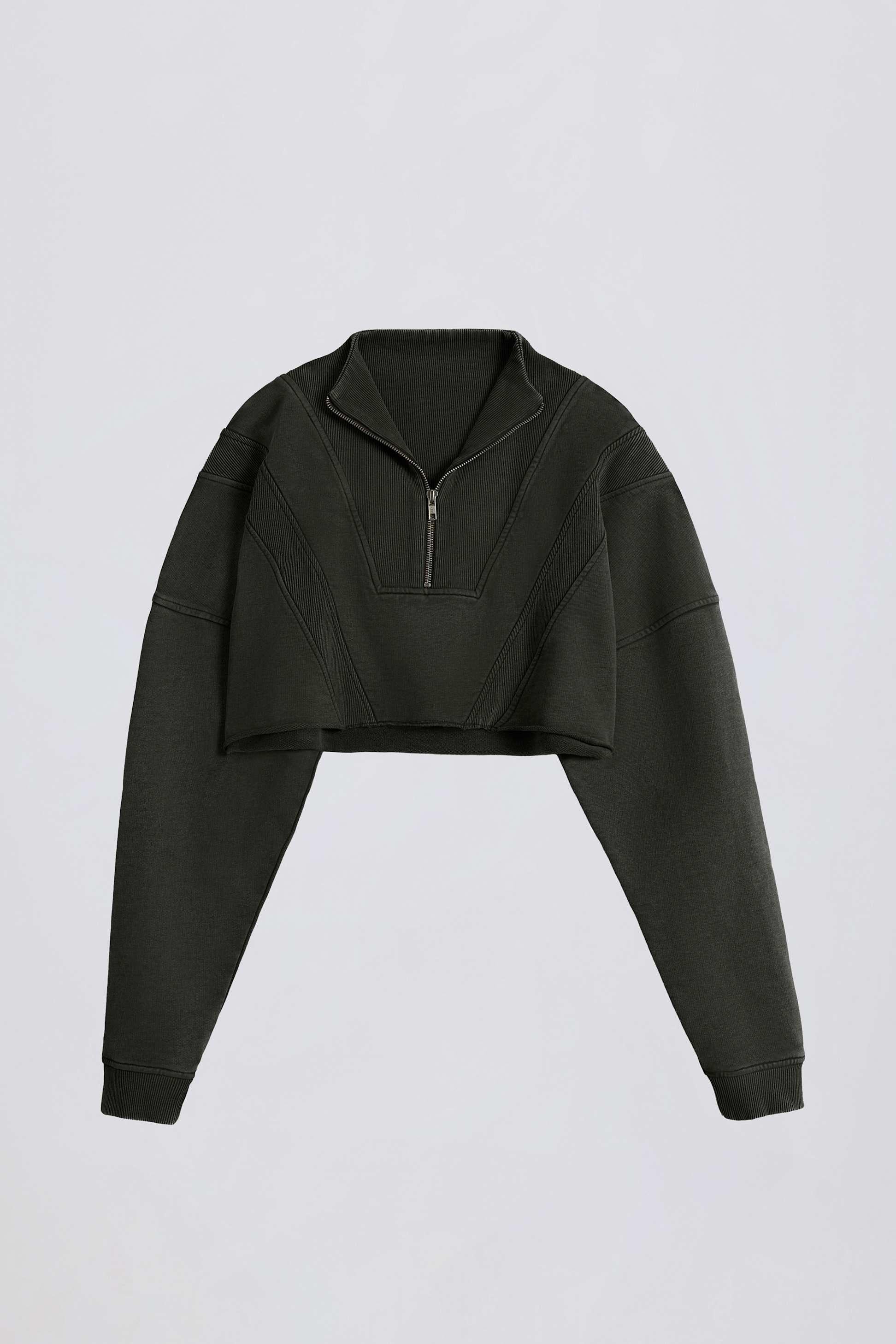 Cotton Jersey Acid Wash Cropped Sweatshirt In Ash