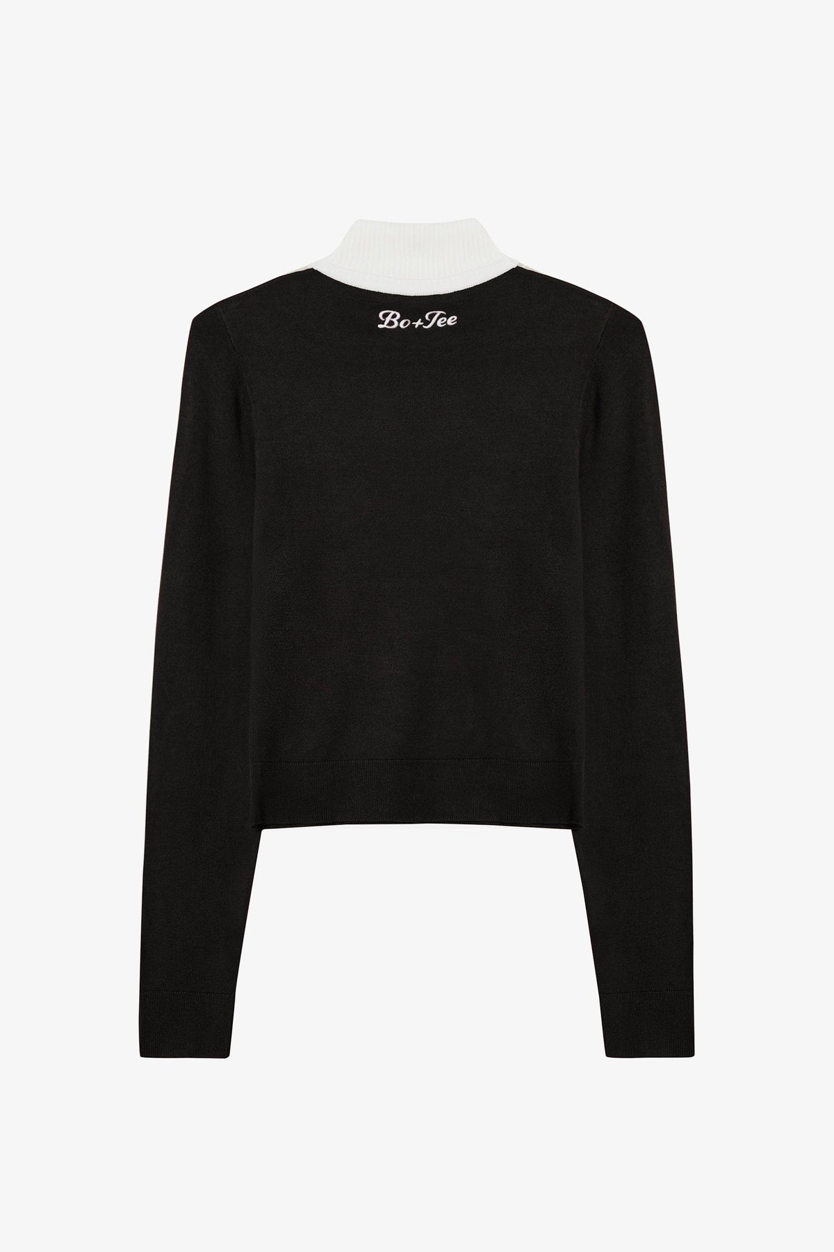 Knit Long-sleeve Fitted Top In Black