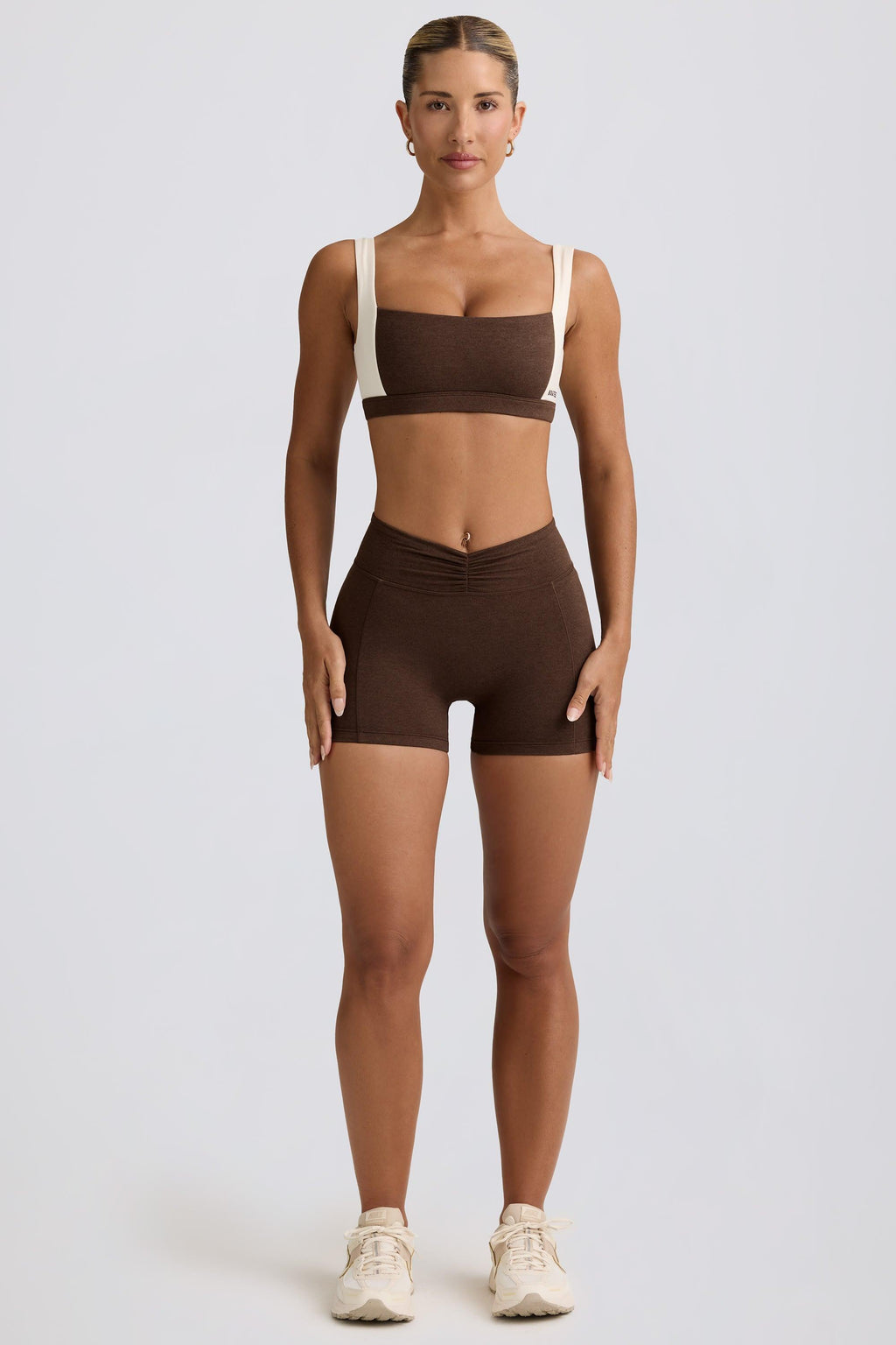 Ruched Mini Shorts In Pecan Marl