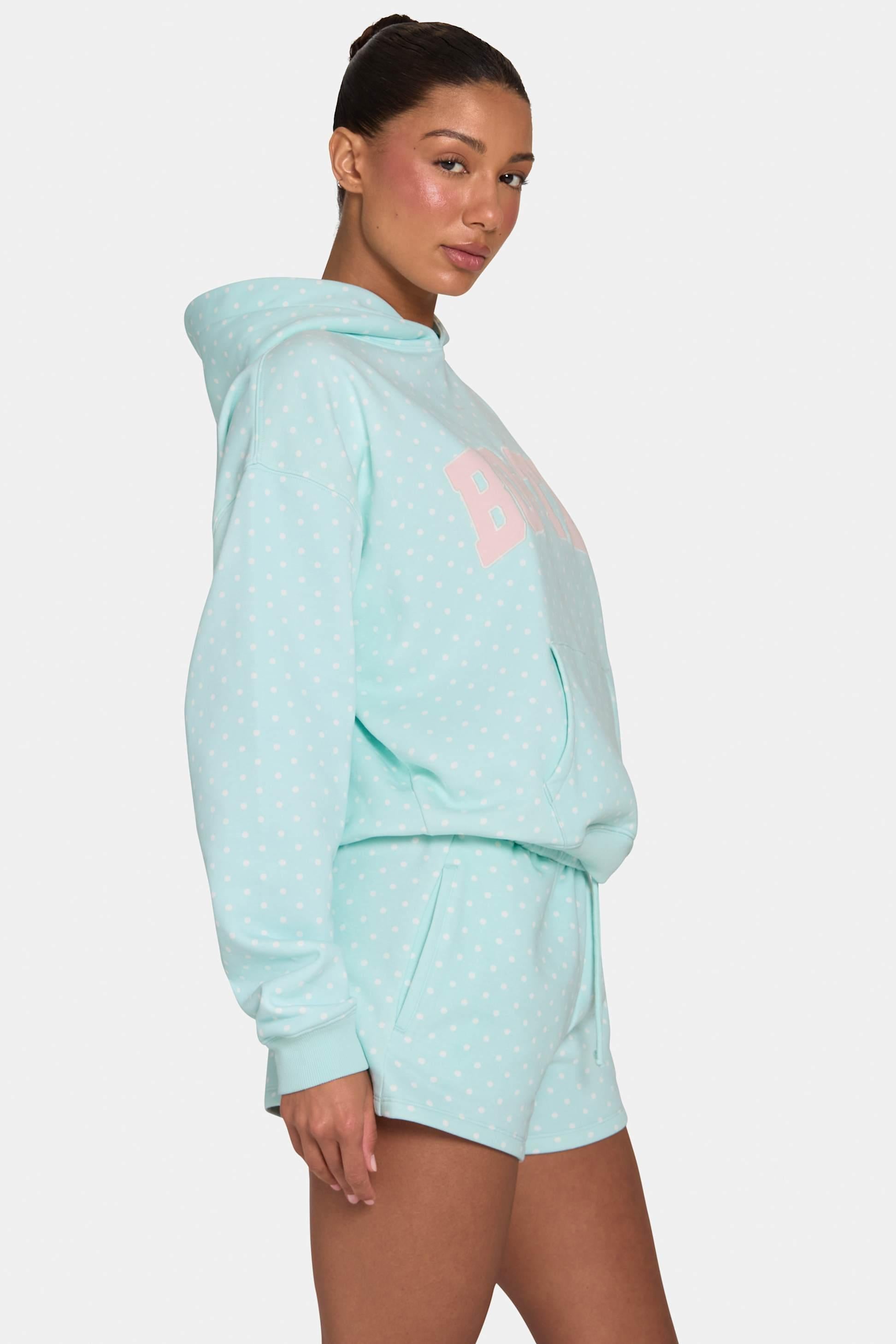 Oversized Applique Hoodie In Peppermint Polka Dot