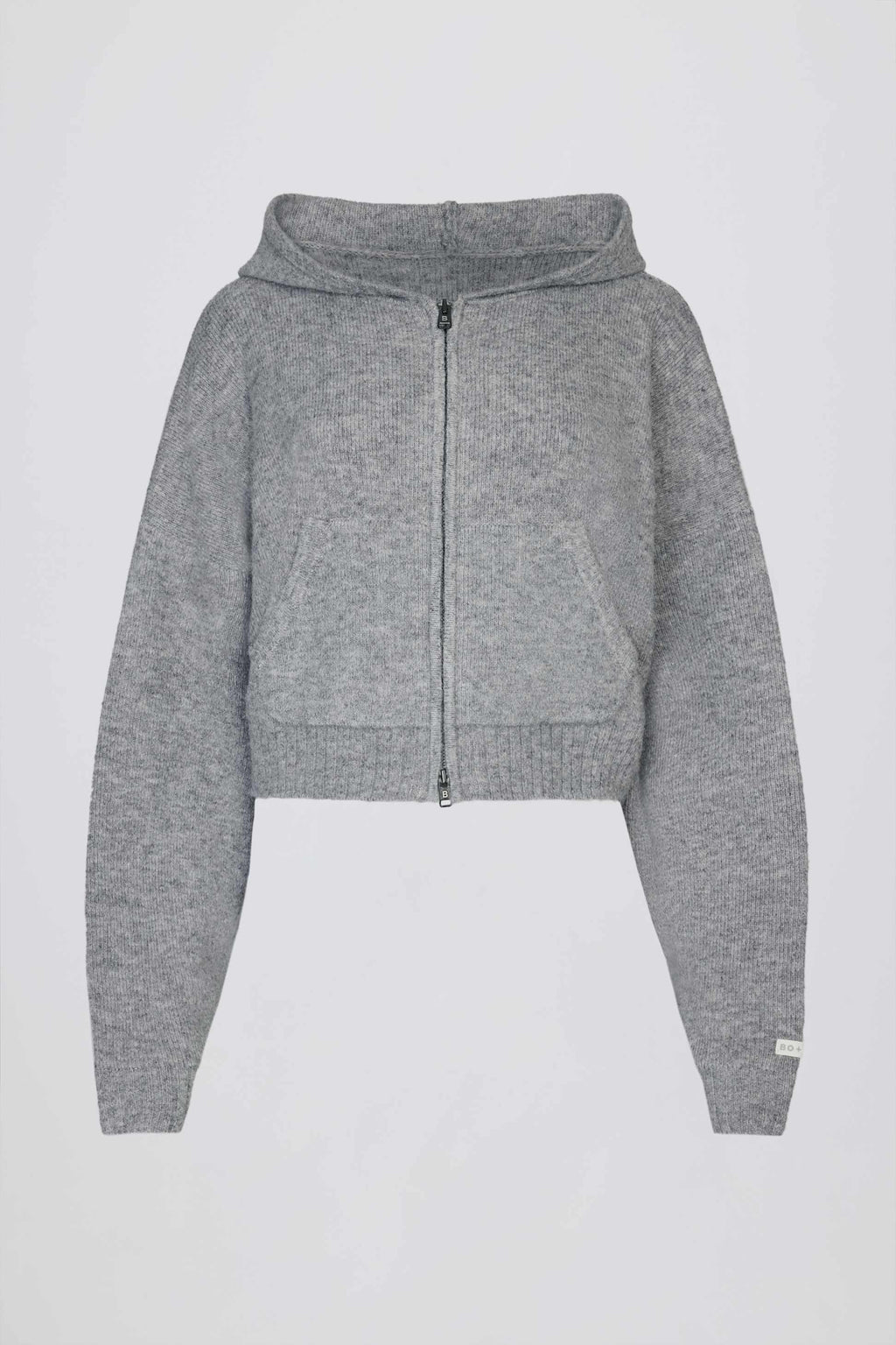 Soft Knit Zip-up Cropped Hoodie In Grey