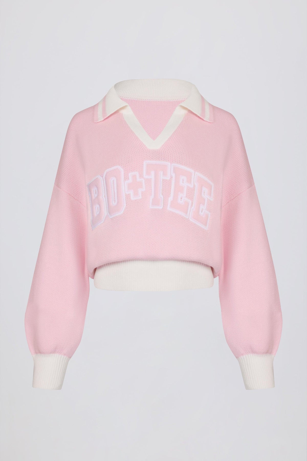 Cotton Jersey Oversized V-neck Jumper In Powder Pink