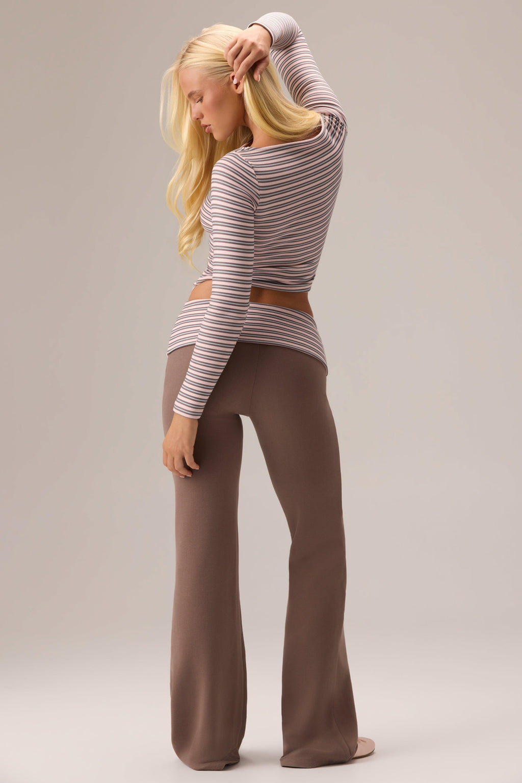 Plush Jersey Long-sleeve Top In Chestnut Stripe