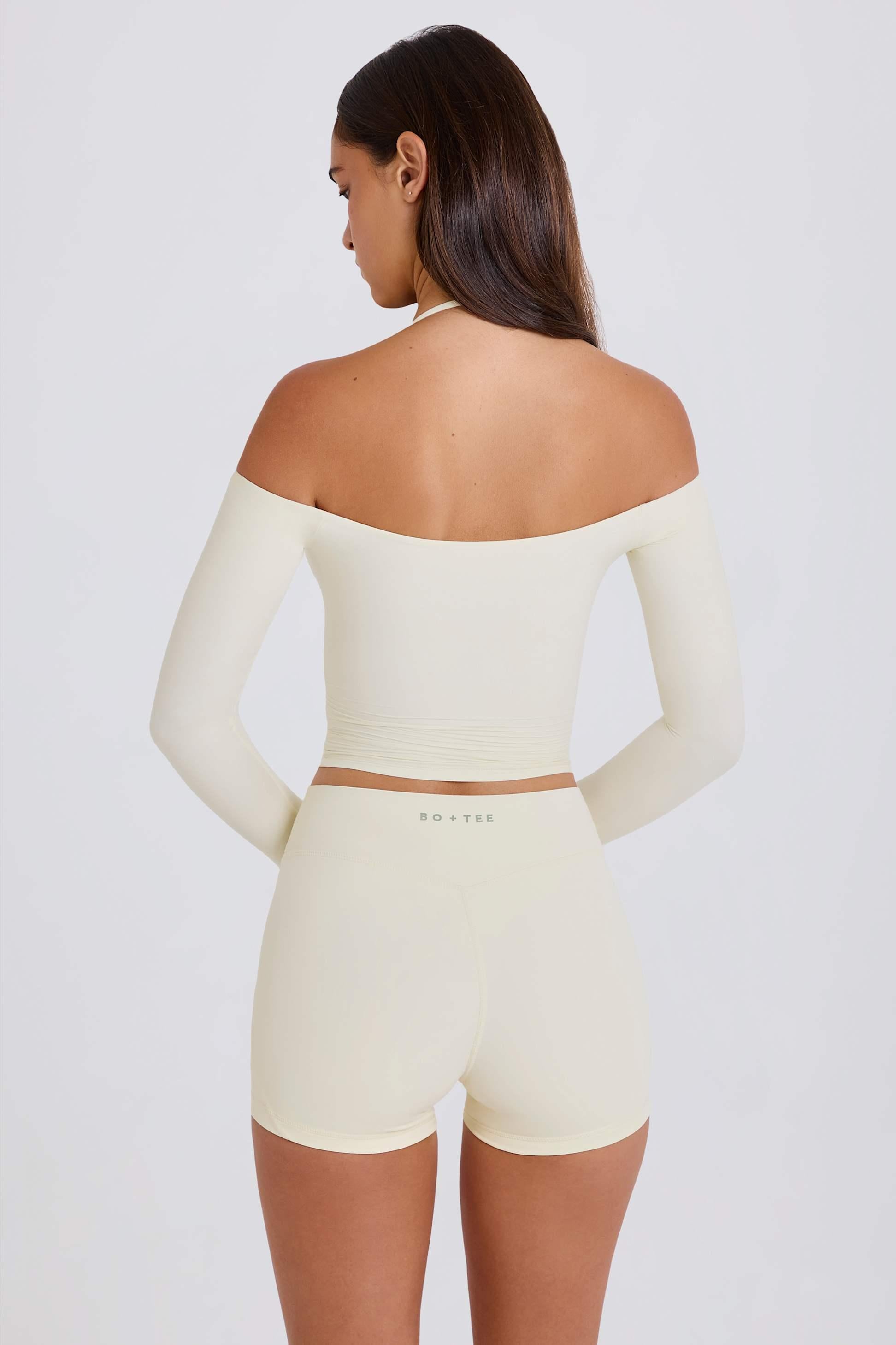 Soft Jersey Off-shoulder Halterneck Longline Top In Cream
