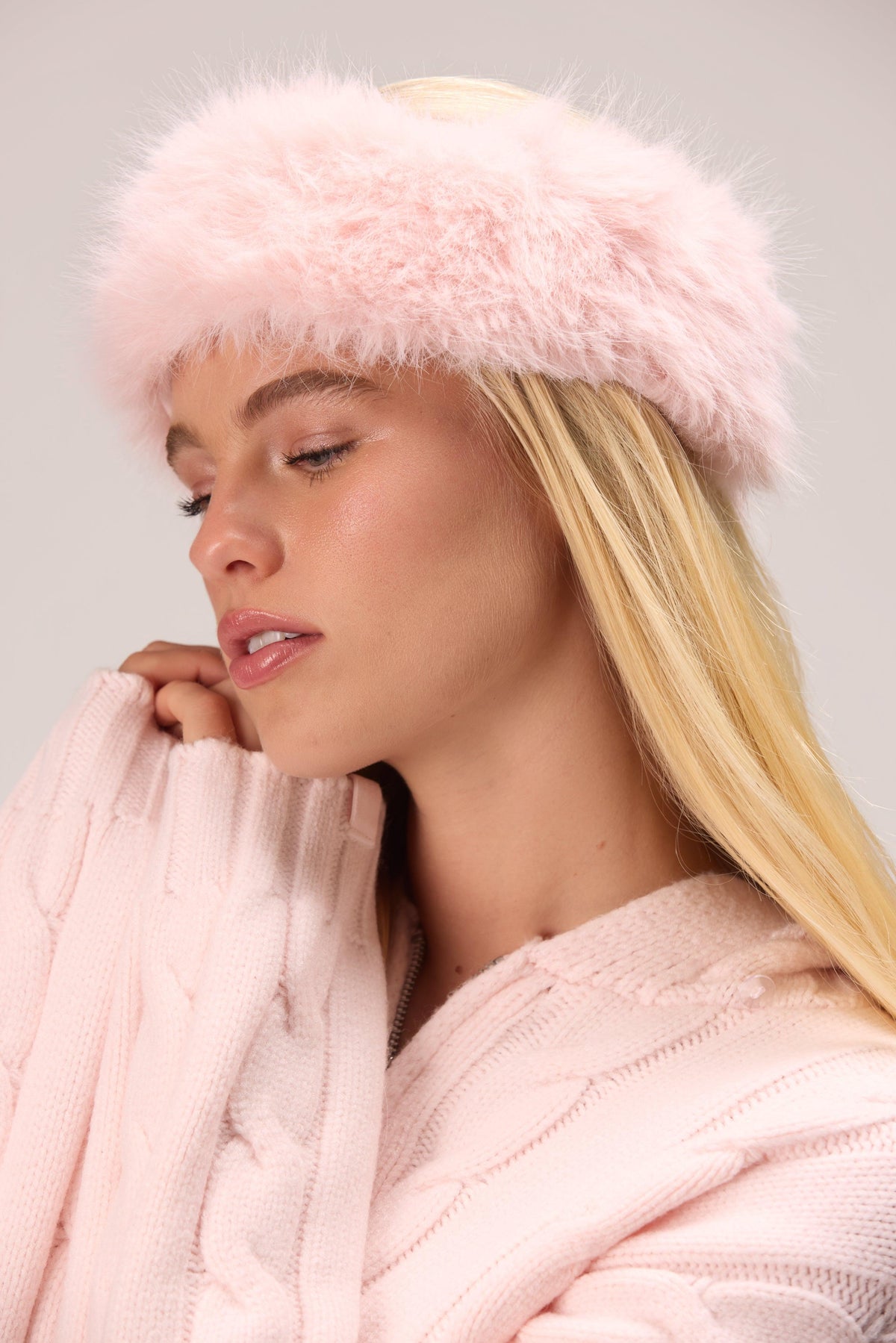 Faux Fur Headband In Powder Pink