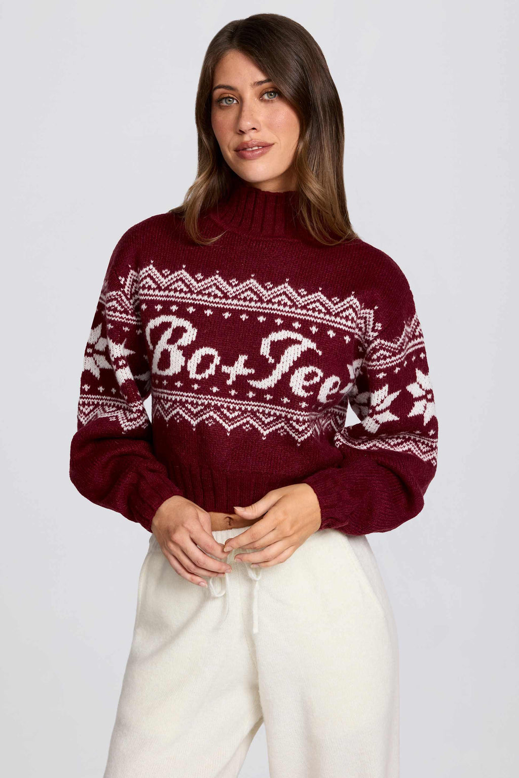 Jacquard-knit Cropped Jumper In Crimson Red
