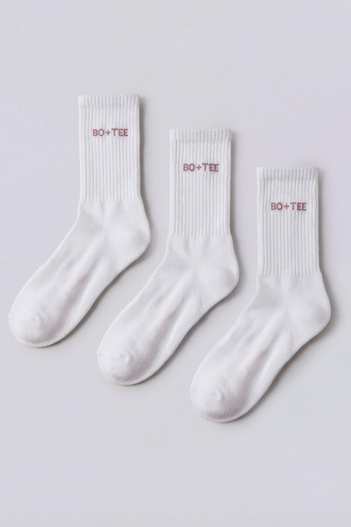 리브 하프 크루 3팩 양말 (화이트 핑크)