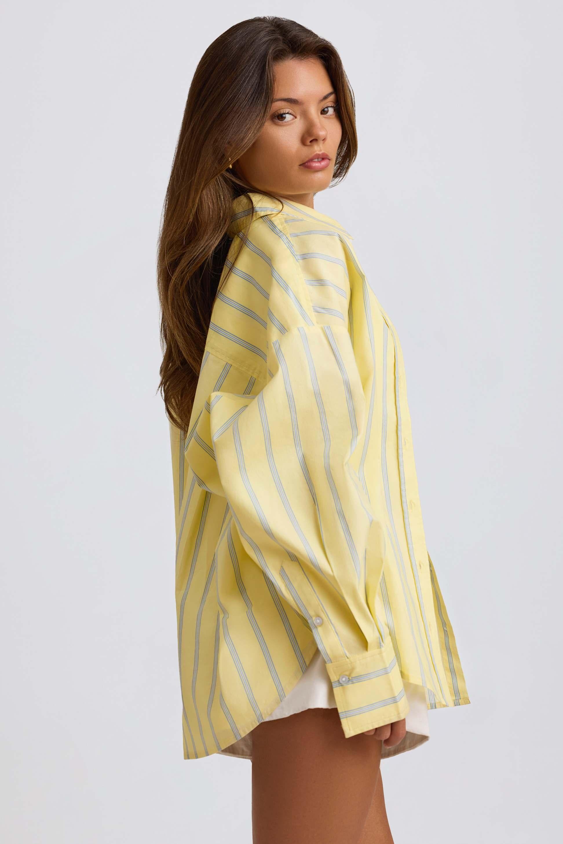 Cotton Poplin Stripe Oversized Shirt In Yellow Stripe