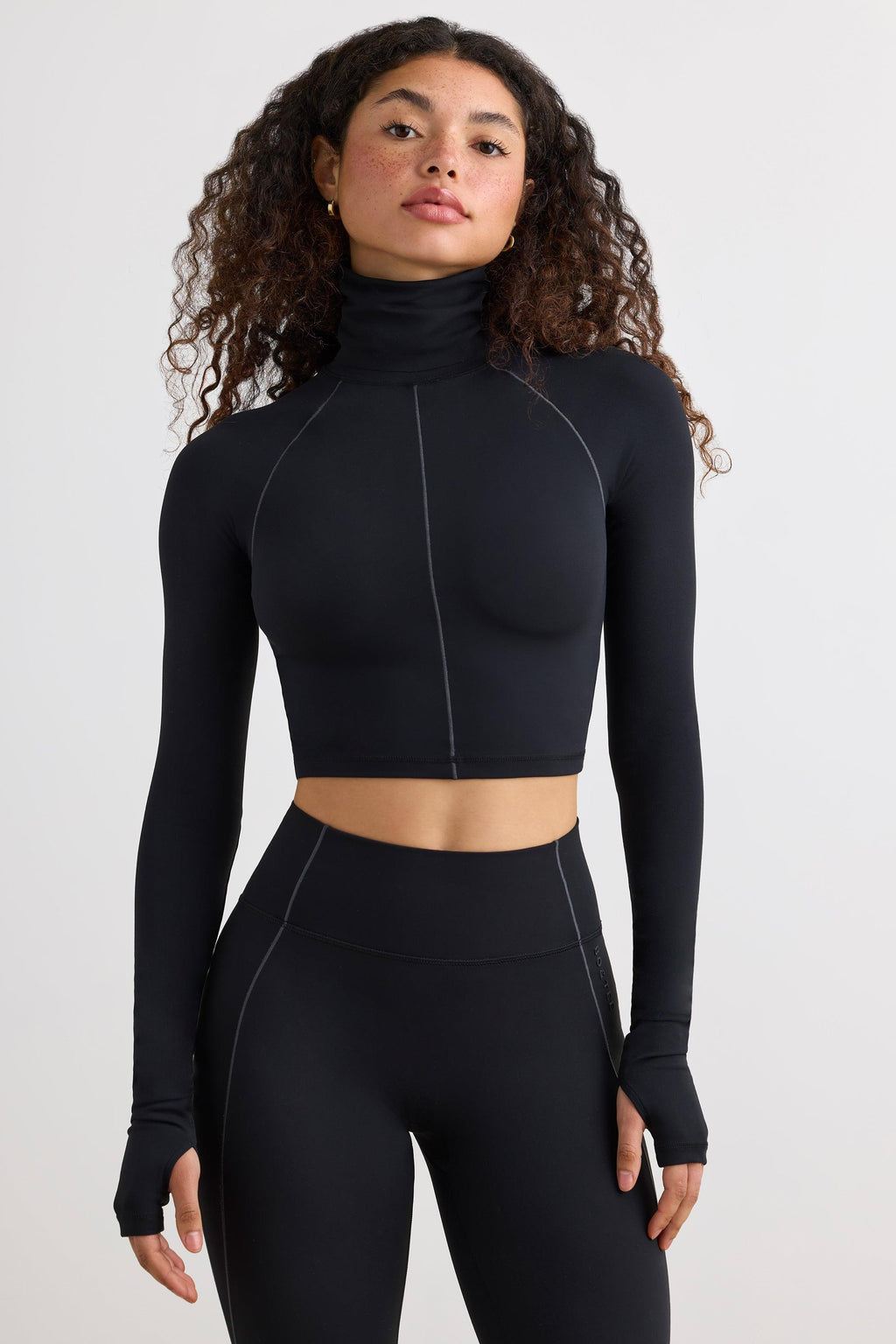 Soft Active Turtleneck Crop Top In Black