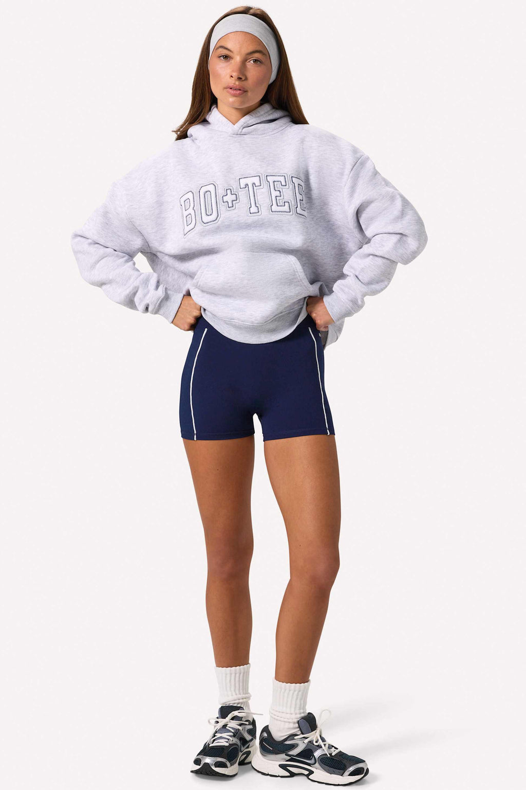 Embroidered Oversized Hoodie In Grey Marl